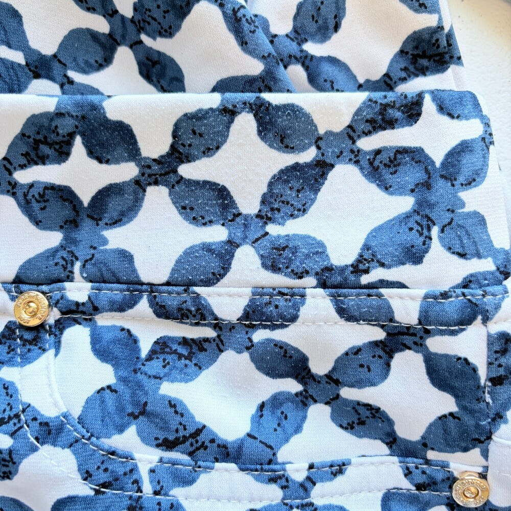 Joseph Ribkoff Trouser Ankle Straight Geometric Print Teacher White Blue Size 10 - Picture 9 of 9